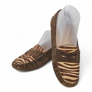 LAUREN RALPH LAUREN - Camila VINTAGE Driving Flats, Animal Print Kidsuede US 7.5